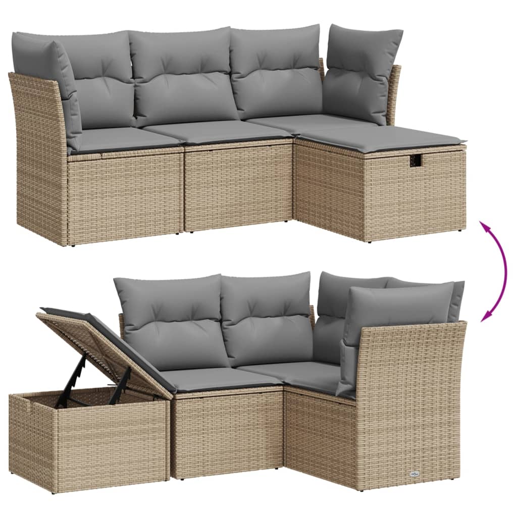Set Divano da Giardino 4 pz con Cuscini Beige Misto Polyrattan - immagine 3