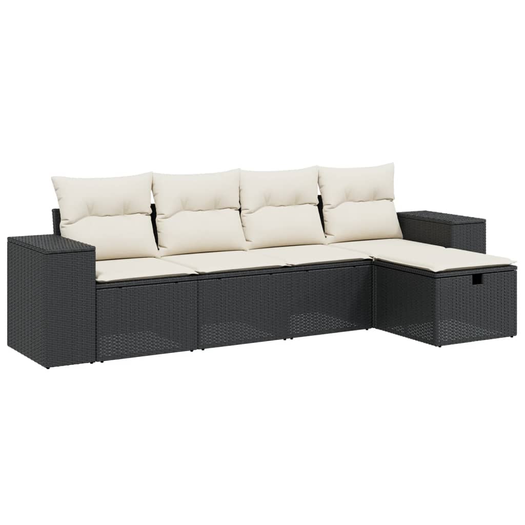 Set Divani da Giardino 5 pz con Cuscini in Polyrattan Nero - immagine 2