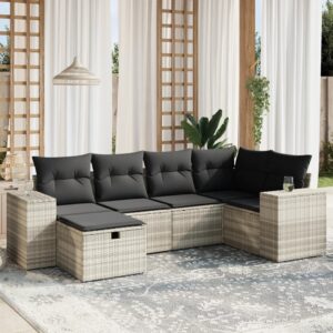 Set Divano da Giardino 6pz con Cuscini Grigio Chiaro Polyrattan