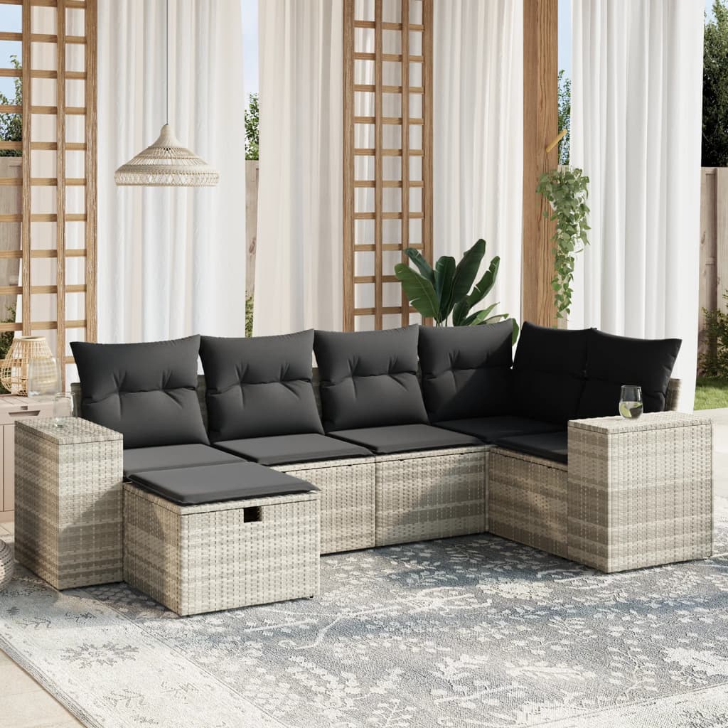 Set Divano da Giardino 6pz con Cuscini Grigio Chiaro Polyrattan