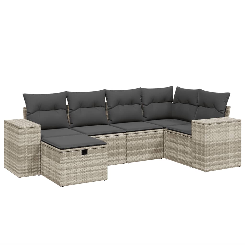 Set Divano da Giardino 6pz con Cuscini Grigio Chiaro Polyrattan - immagine 2