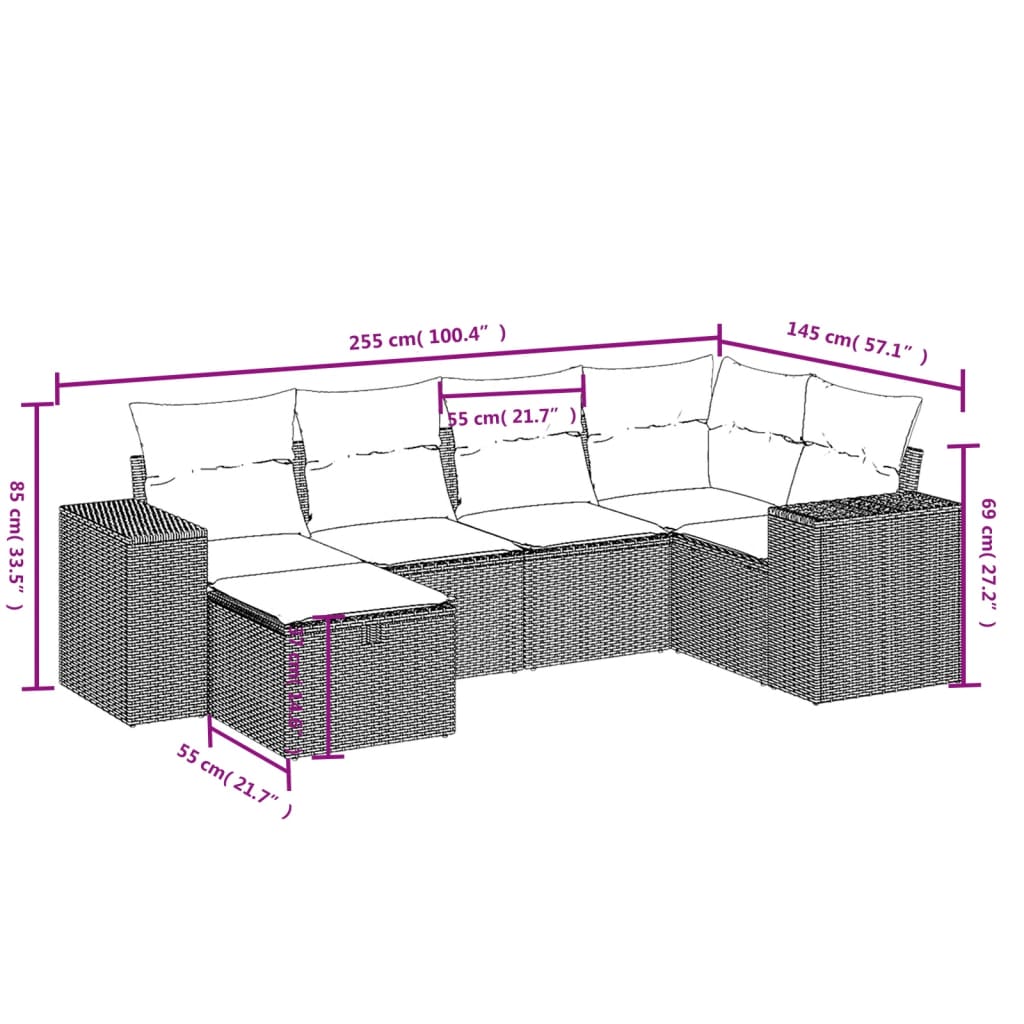 Set Divano da Giardino 6pz con Cuscini Grigio Chiaro Polyrattan - immagine 4