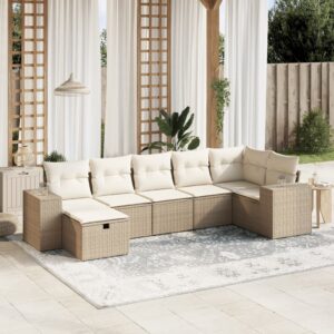 Set Divani da Giardino 7 pz con Cuscini Beige in Polyrattan