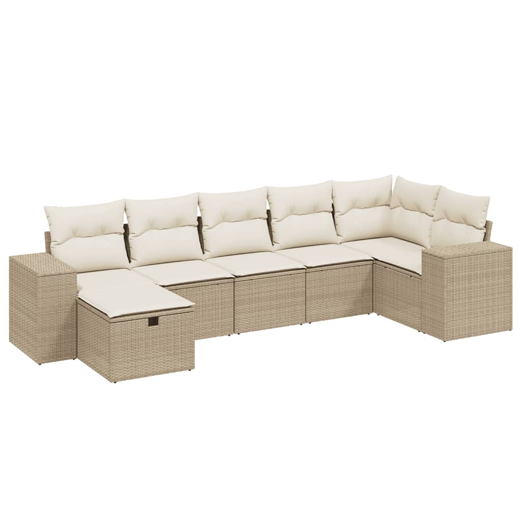 Set Divani da Giardino 7 pz con Cuscini Beige in Polyrattan - immagine 2