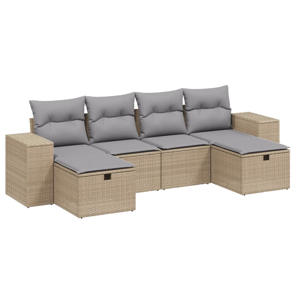 Set Divano da Giardino 6 pz con Cuscini Beige Misto Polyrattan - immagine 2
