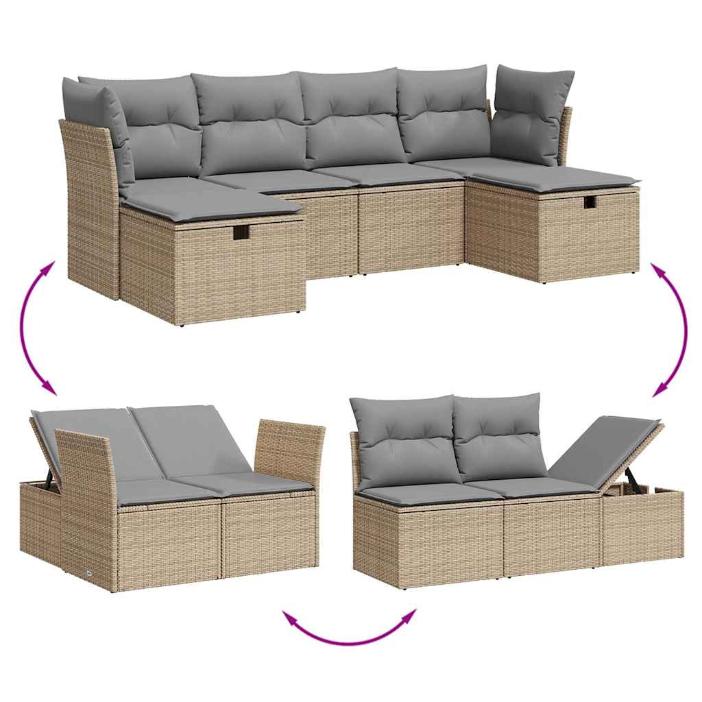 Set Divano da Giardino 6 pz con Cuscini Beige Misto Polyrattan - immagine 3