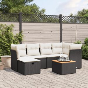 Set Divani da Giardino con Cuscini 7pz Nero Polyrattan