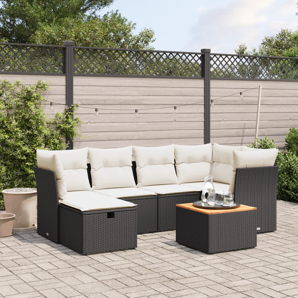 Set Divani da Giardino con Cuscini 7pz Nero Polyrattan