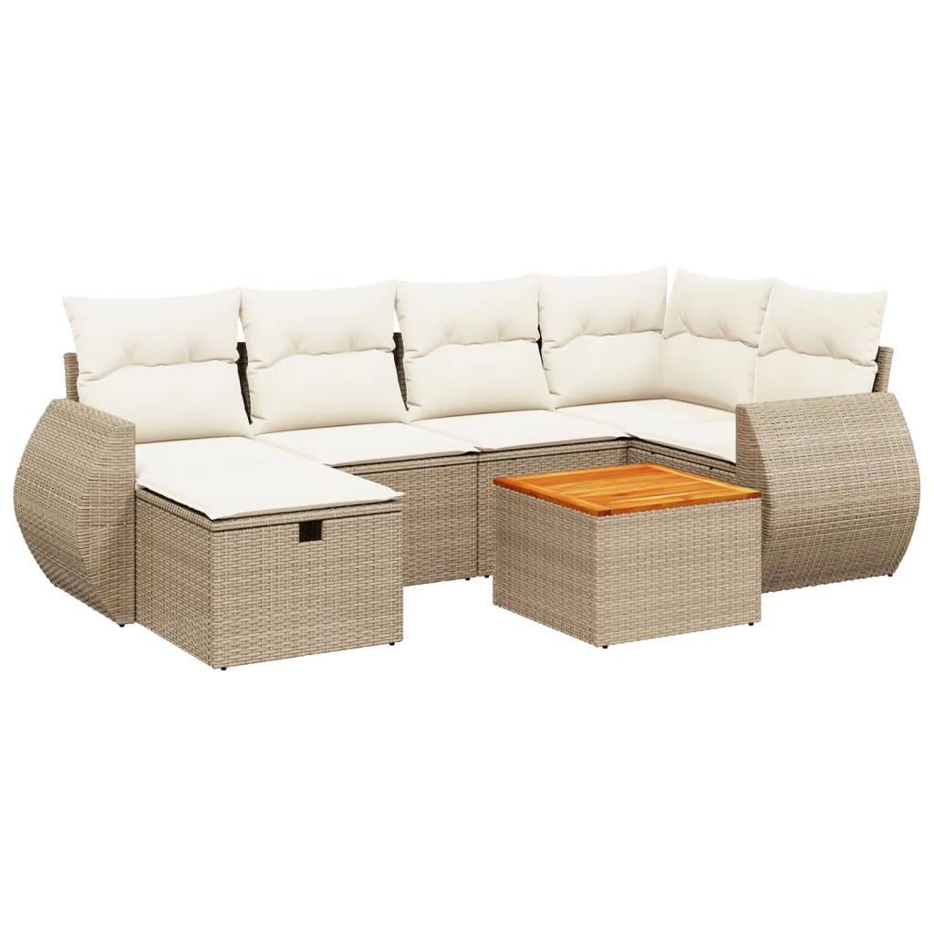 Set Divani da Giardino 7 pz con Cuscini Beige in Polyrattan - immagine 2