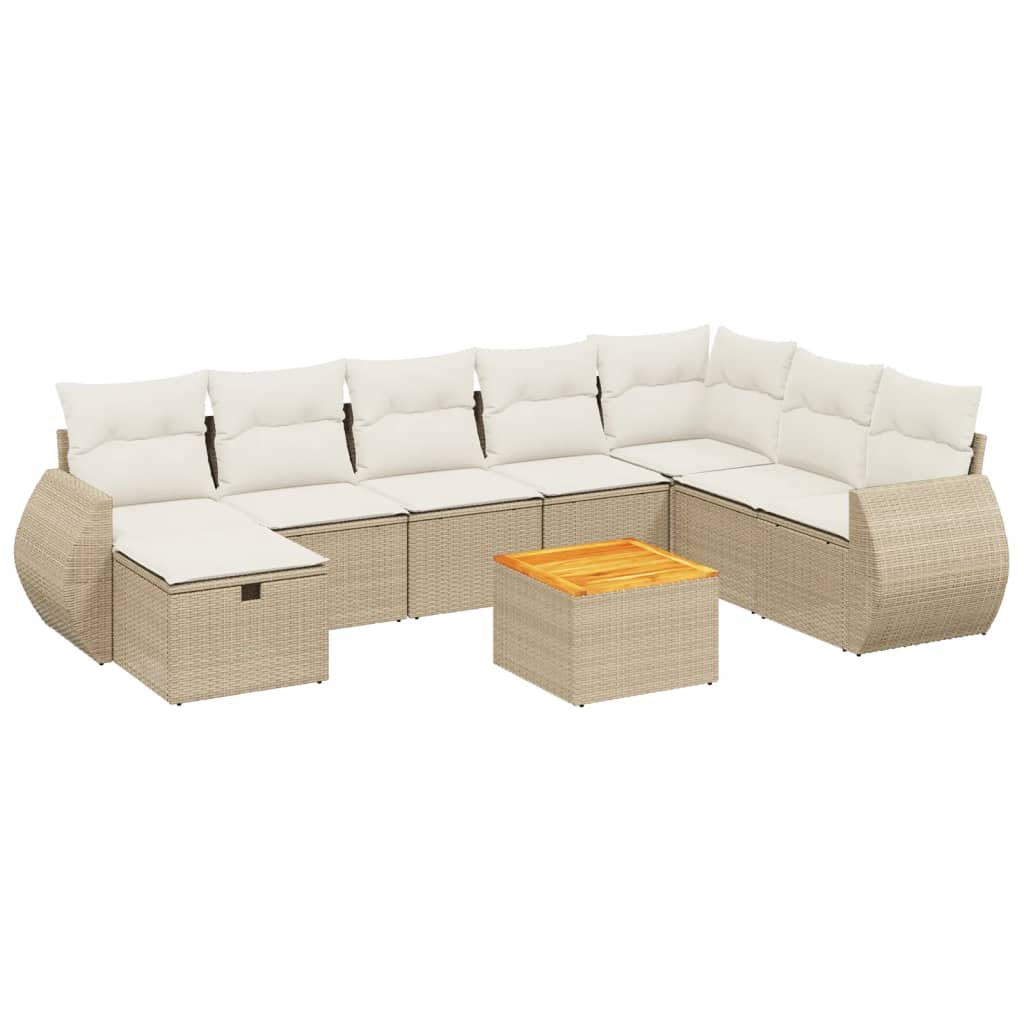 Set Divano da Giardino 9 pz con Cuscini Beige in Polyrattan - immagine 2