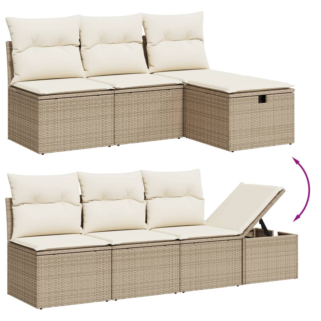 Set Divano da Giardino 9 pz con Cuscini Beige in Polyrattan - immagine 3