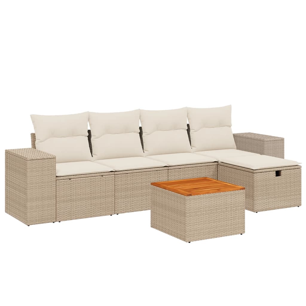 Set Divano da Giardino 6 pz con Cuscini Beige in Polyrattan - immagine 2