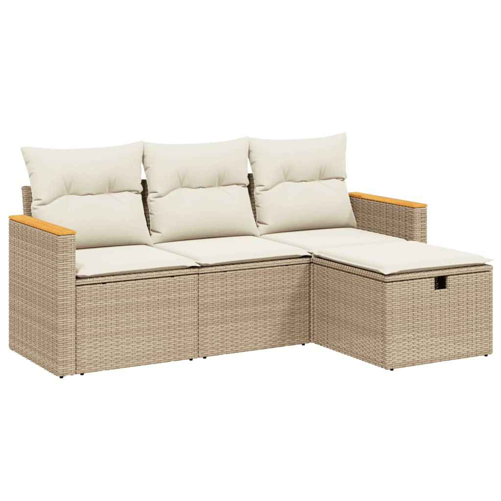 Set Divano da Giardino 4 pz con Cuscini Beige Misto Polyrattan - immagine 2
