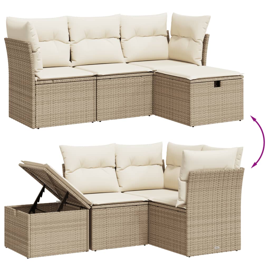 Set Divano da Giardino 4 pz con Cuscini Beige Misto Polyrattan - immagine 3