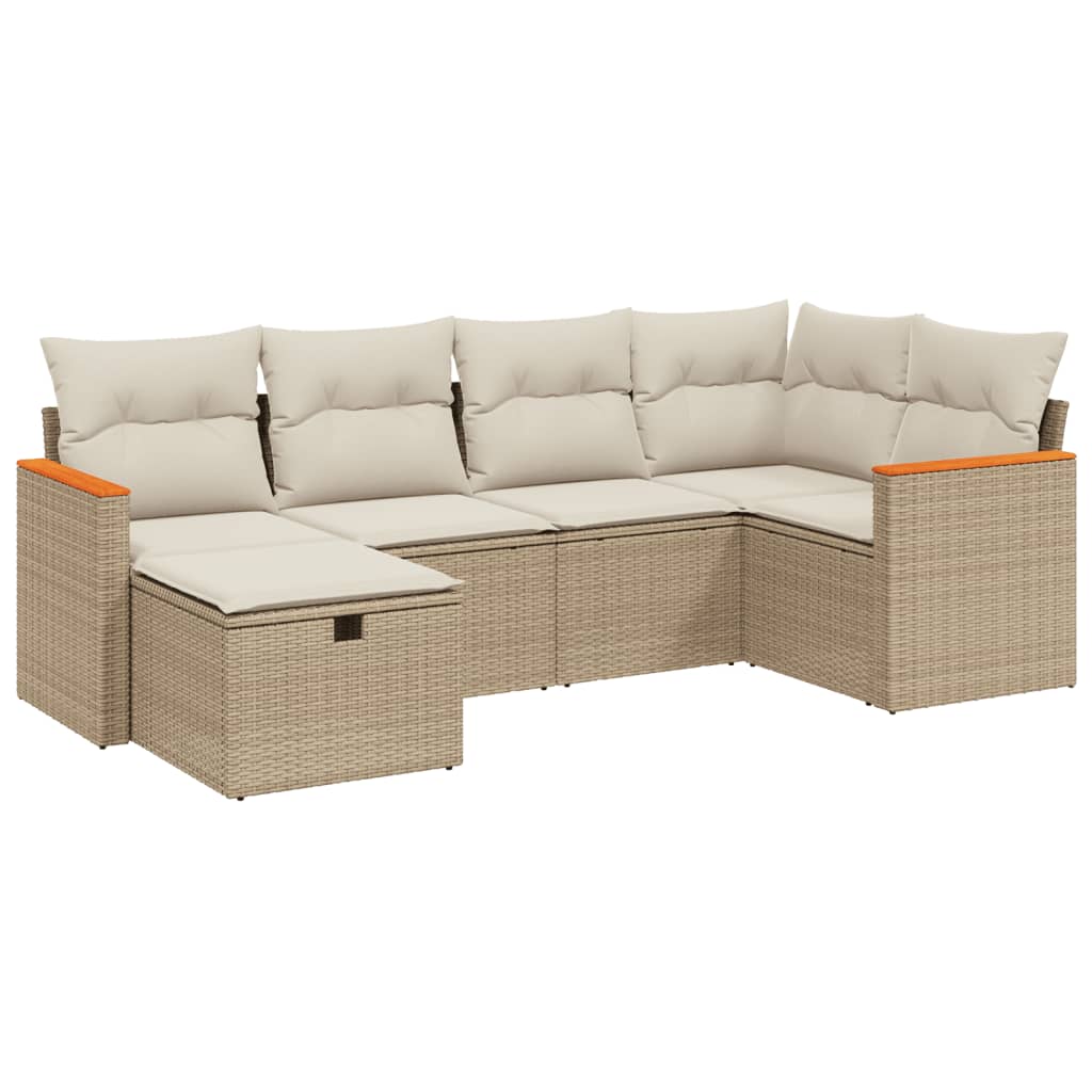 Set Divano da Giardino 6 pz con Cuscini Beige in Polyrattan - immagine 2