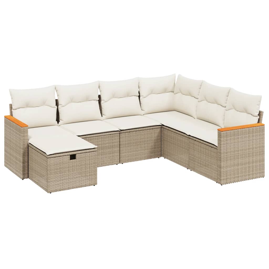 Set Divani da Giardino 7 pz con Cuscini Beige in Polyrattan - immagine 2