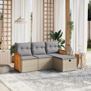 Set Divano da Giardino 4 pz con Cuscini Beige Misto Polyrattan