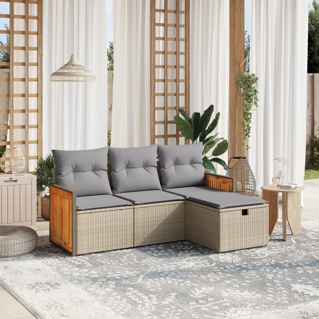 Set Divano da Giardino 4 pz con Cuscini Beige Misto Polyrattan