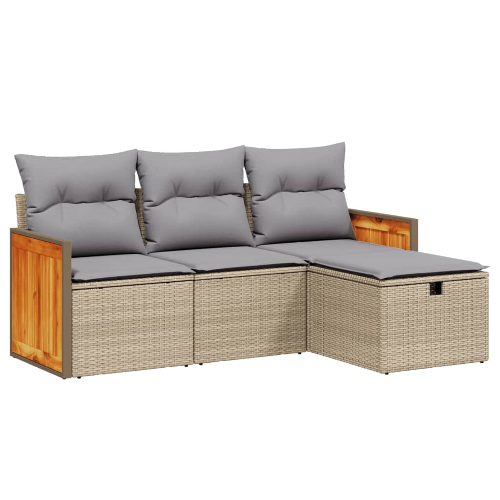 Set Divano da Giardino 4 pz con Cuscini Beige Misto Polyrattan - immagine 2