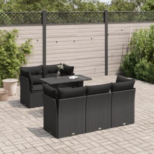 Set Divano da Giardino 6 pz con Cuscini Nero in Polyrattan