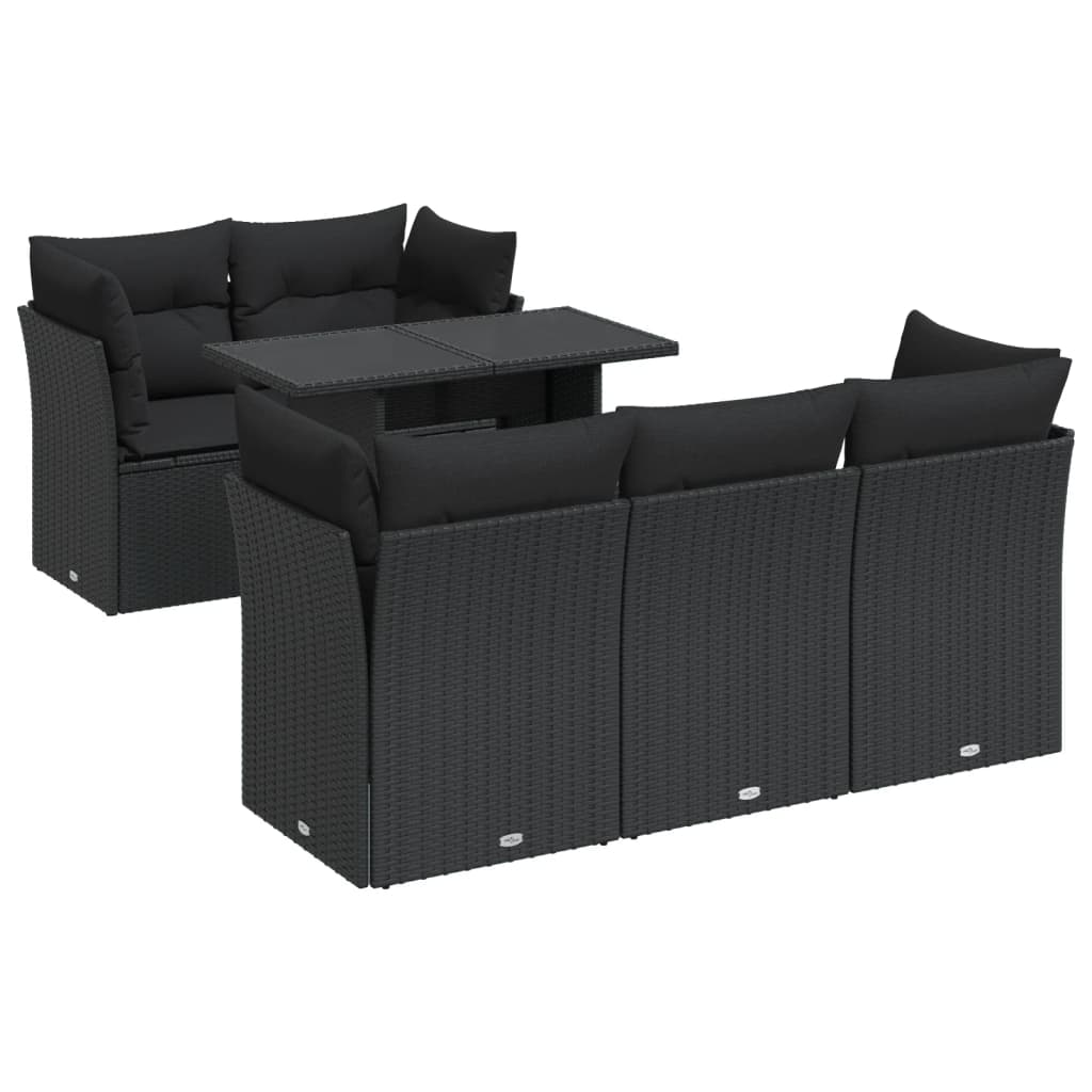 Set Divano da Giardino 6 pz con Cuscini Nero in Polyrattan - immagine 2