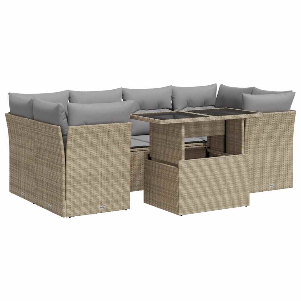 Set Divani da Giardino 7 pz con Cuscini Beige in Polyrattan - immagine 2
