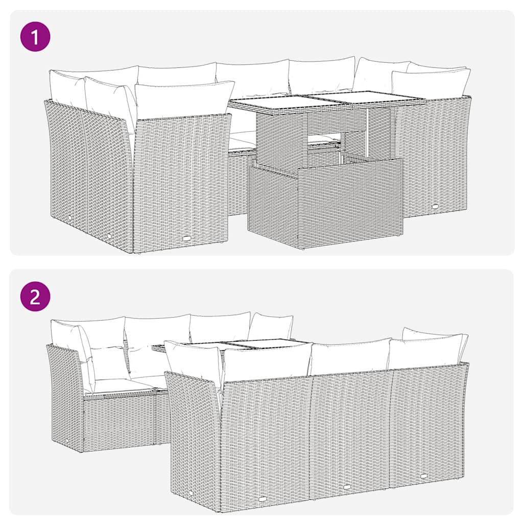 Set Divani da Giardino 7 pz con Cuscini Beige in Polyrattan - immagine 6
