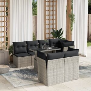 Set Divano da Giardino 8pz con Cuscini Grigio Chiaro Polyrattan