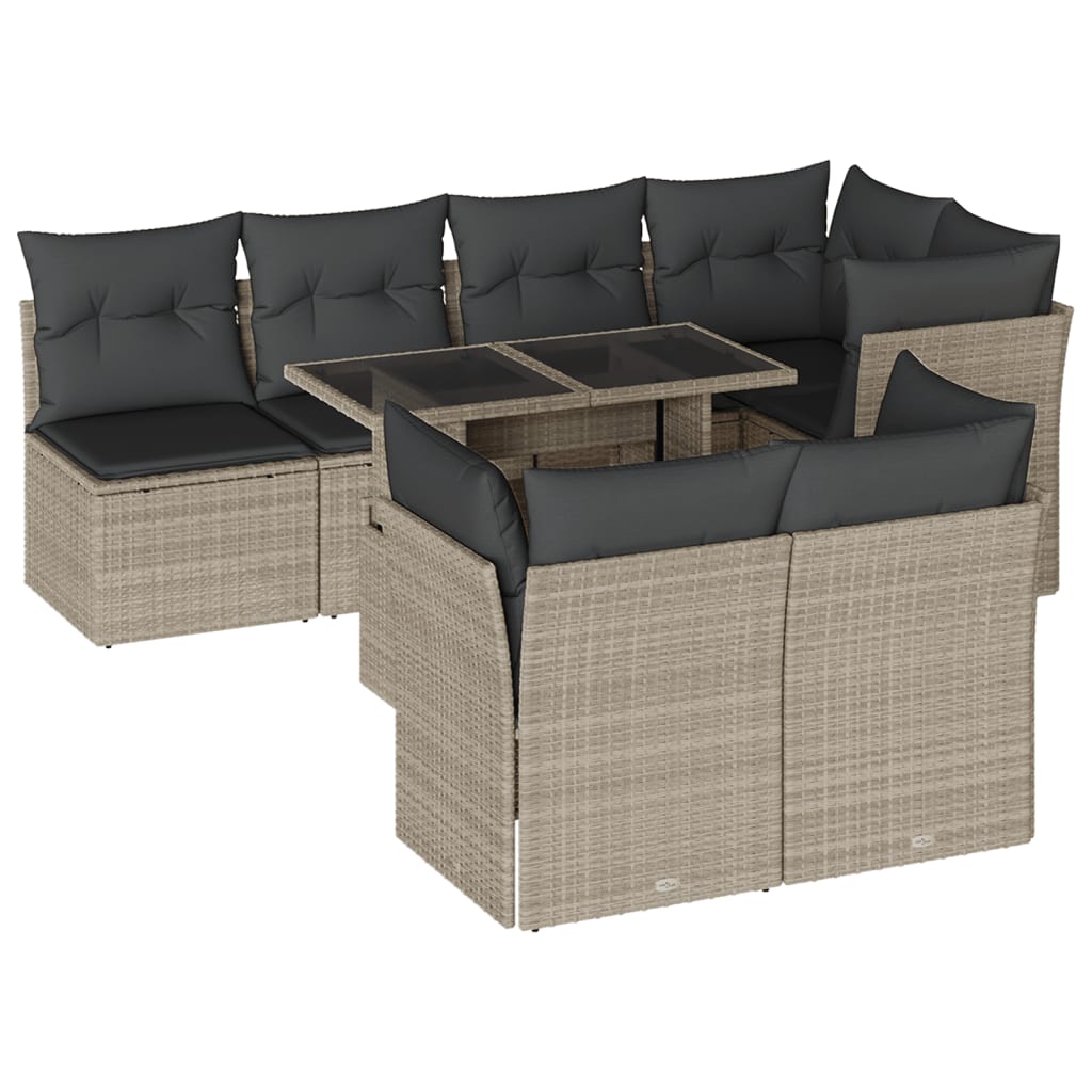 Set Divano da Giardino 8pz con Cuscini Grigio Chiaro Polyrattan - immagine 2
