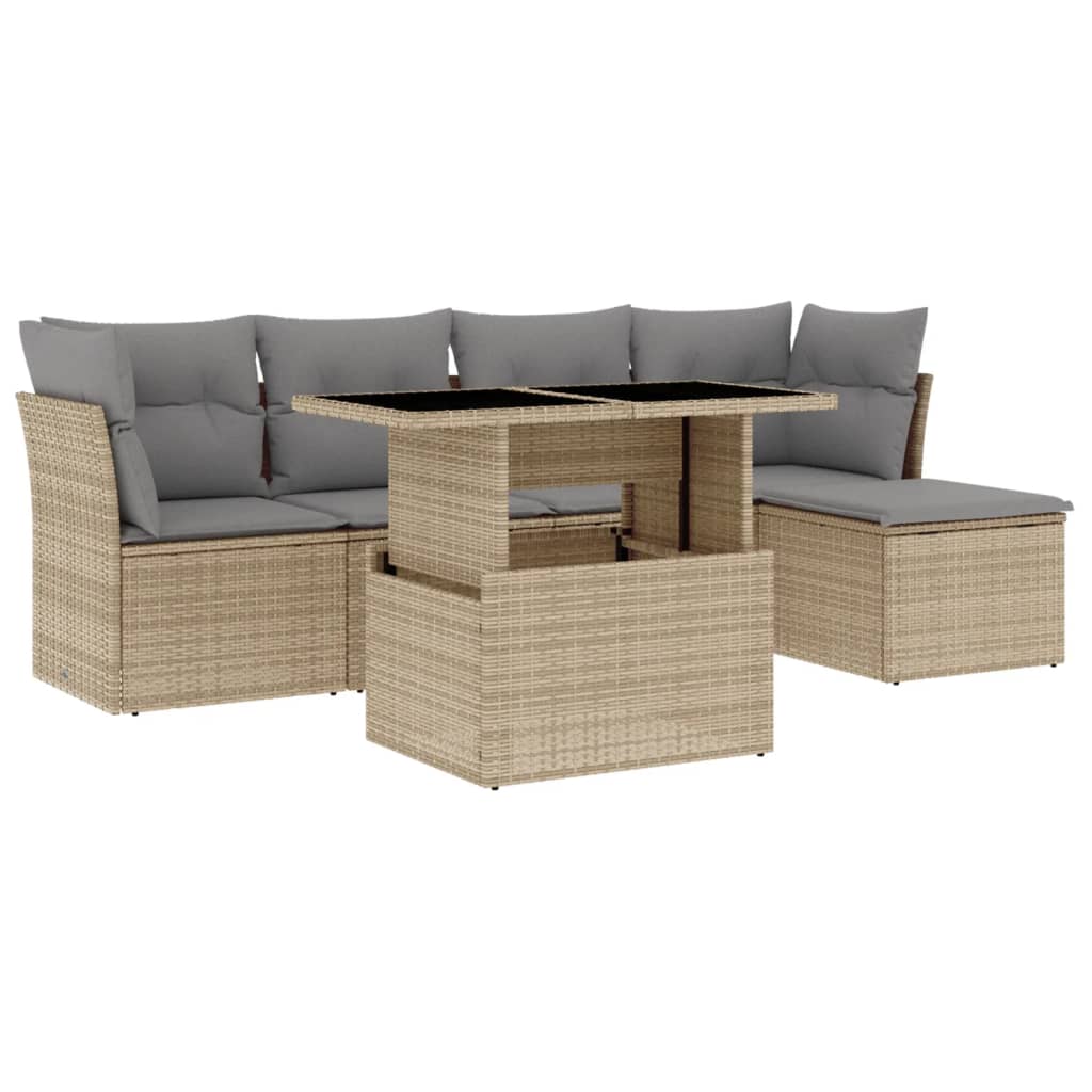 Set Divano da Giardino 6 pz con Cuscini Beige in Polyrattan - immagine 2