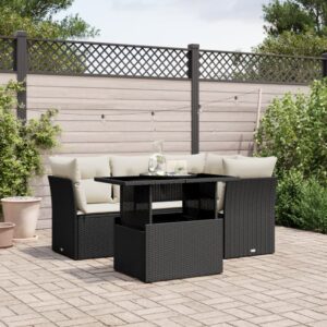Set Divani da Giardino 5 pz con Cuscini in Polyrattan Nero