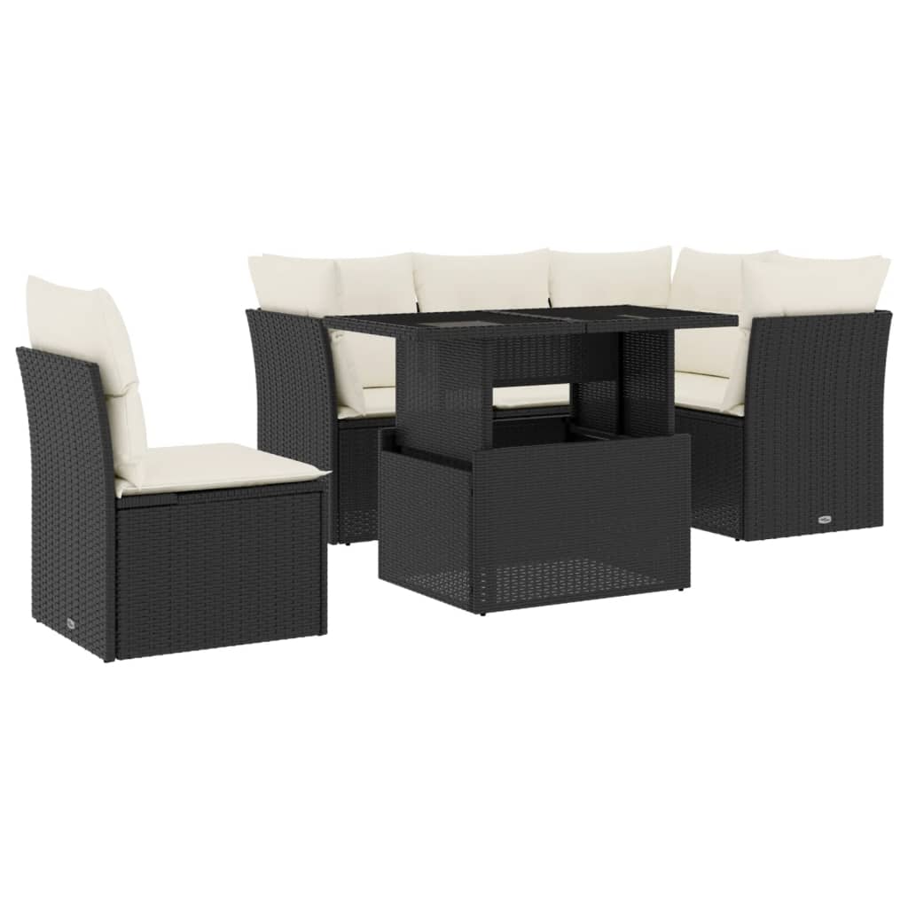 Set Divano da Giardino 6 pz con Cuscini Nero in Polyrattan - immagine 2