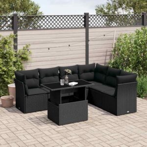 Set Divani da Giardino con Cuscini 7pz Nero Polyrattan