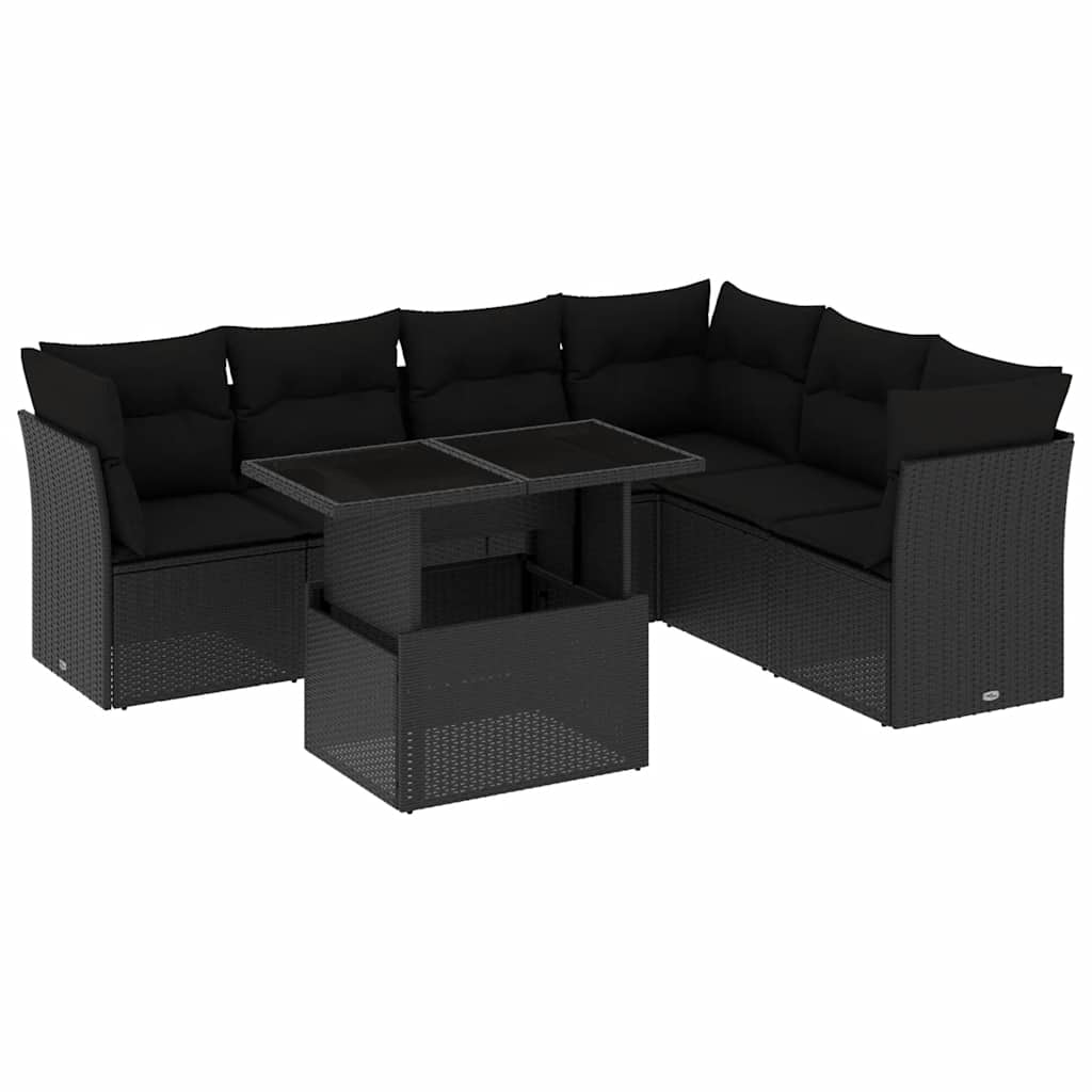 Set Divani da Giardino con Cuscini 7pz Nero Polyrattan - immagine 2