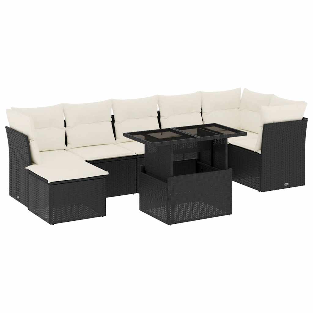 Set Divani da Giardino con Cuscini 8 pz Nero in Polyrattan - immagine 2