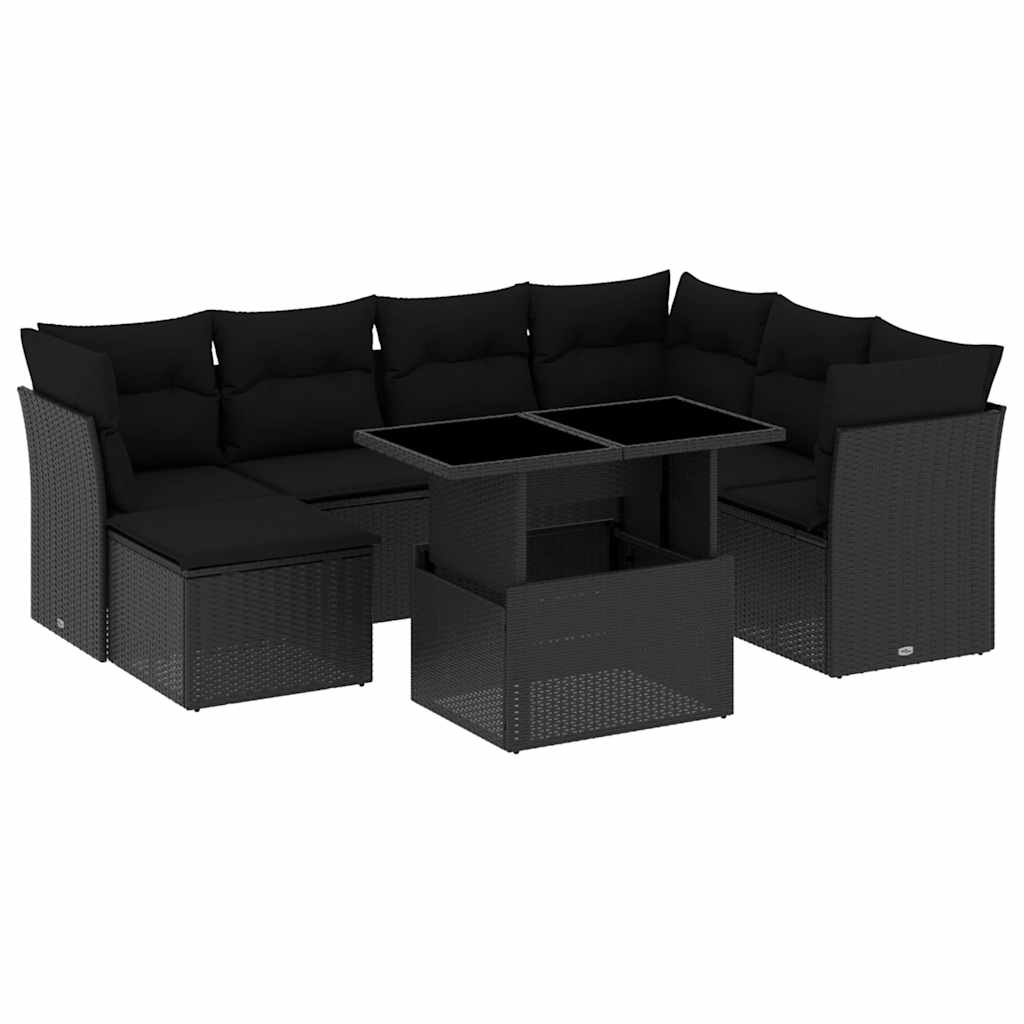 Set Divani da Giardino con Cuscini 8 pz Nero in Polyrattan - immagine 2
