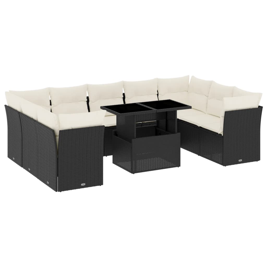 Set Divani da Giardino 10pz con Cuscini in Polyrattan Nero - immagine 2
