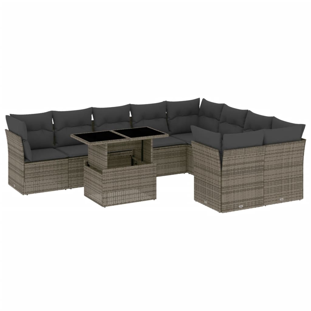 Set Divani da Giardino 10pz con Cuscini in Polyrattan Nero - immagine 2