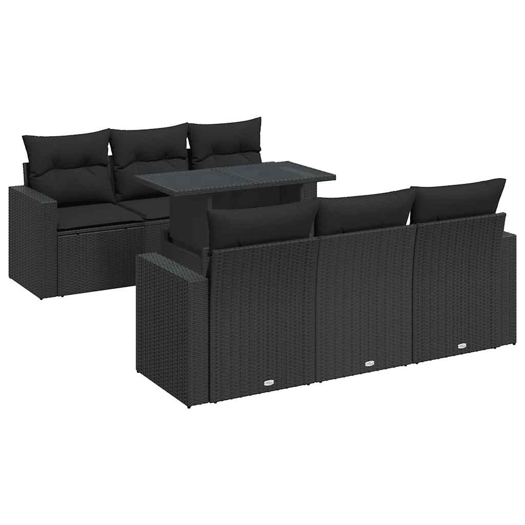 Set Divani da Giardino con Cuscini 7pz Nero Polyrattan - immagine 2
