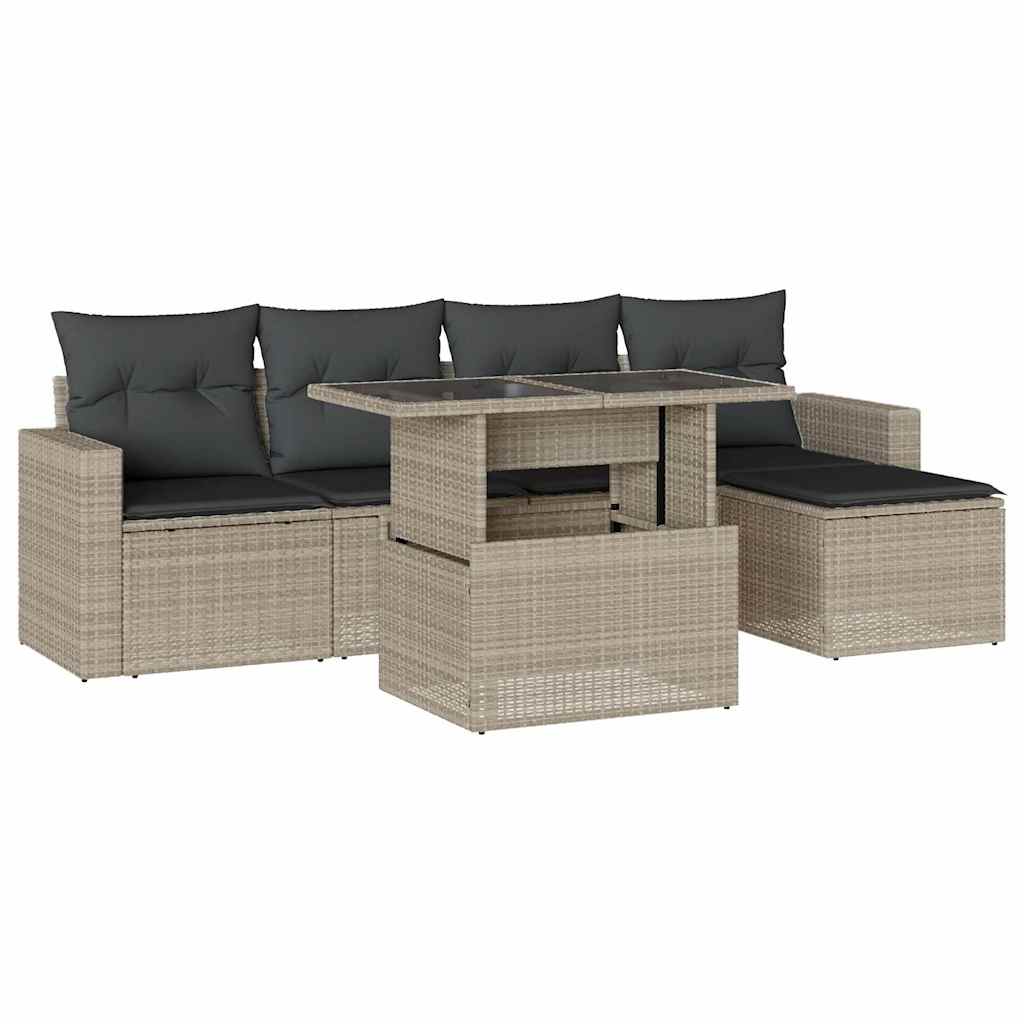Set Divano da Giardino 6pz con Cuscini Grigio Chiaro Polyrattan - immagine 2