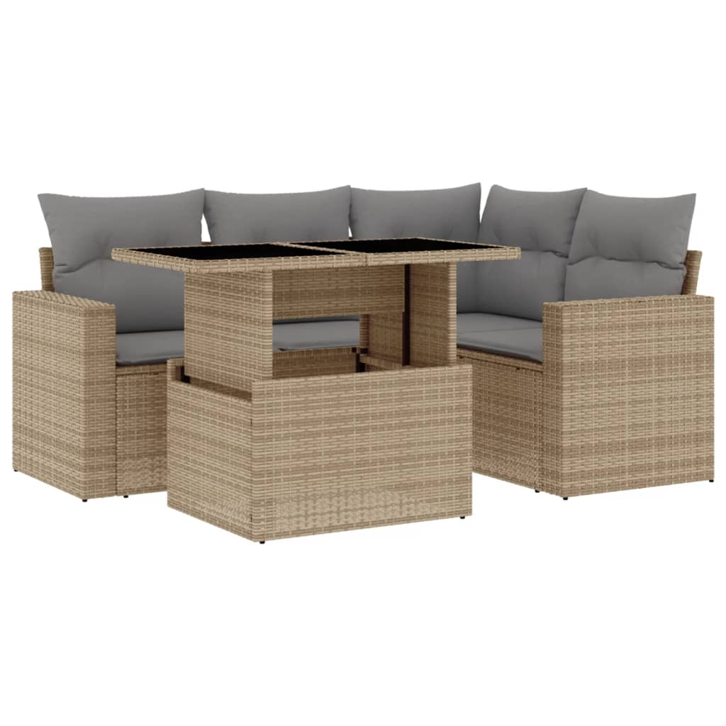 Set Divano da Giardino 5 pz con Cuscini Beige in Polyrattan - immagine 2