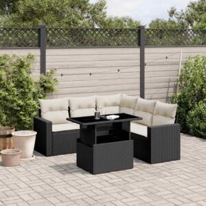 Set Divano da Giardino 6 pz con Cuscini Nero in Polyrattan
