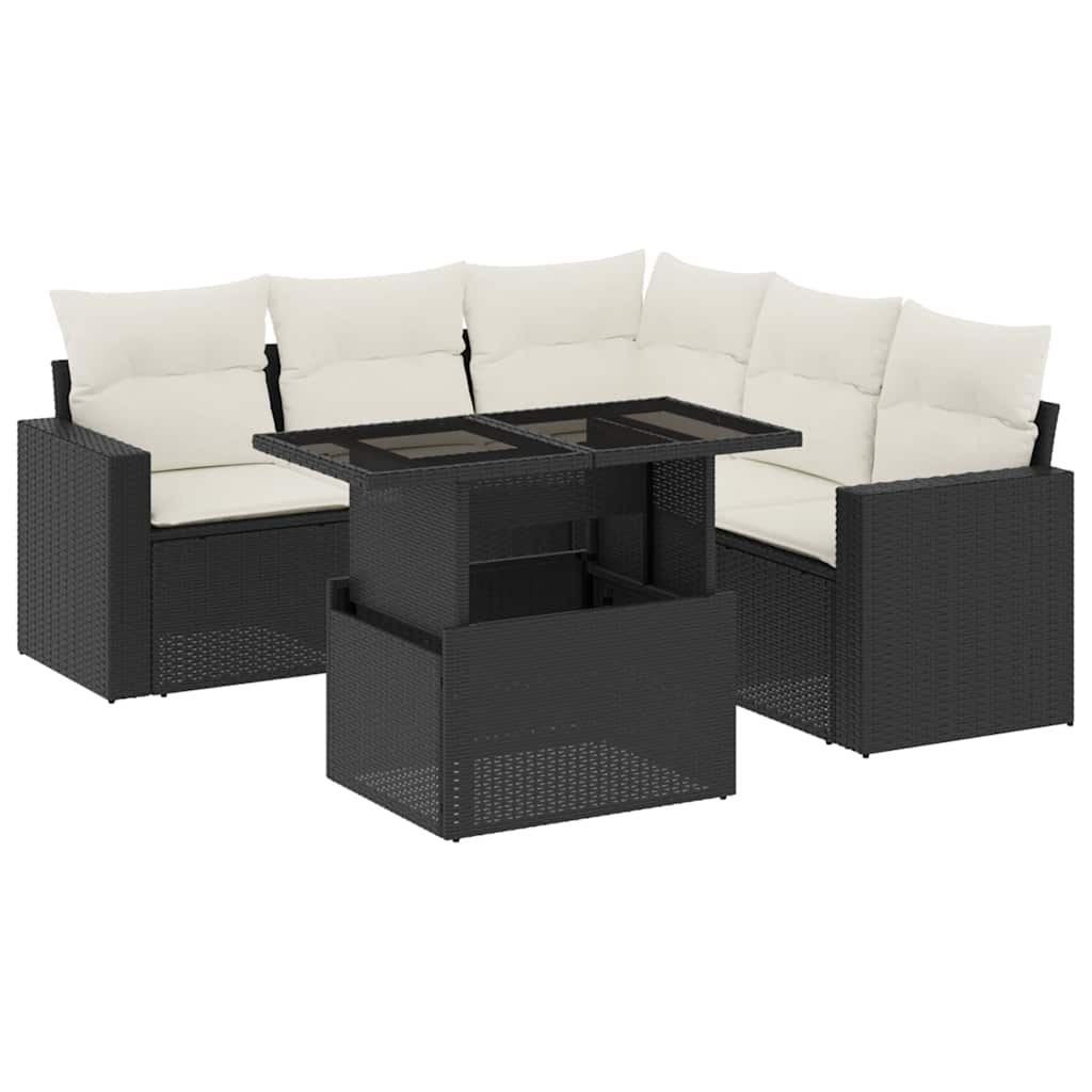 Set Divano da Giardino 6 pz con Cuscini Nero in Polyrattan - immagine 2