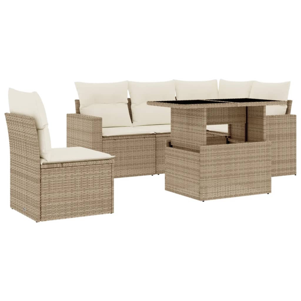 Set Divano da Giardino 6 pz con Cuscini Beige in Polyrattan - immagine 2