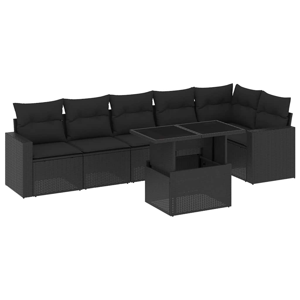 Set Divani da Giardino con Cuscini 7pz Nero Polyrattan - immagine 2