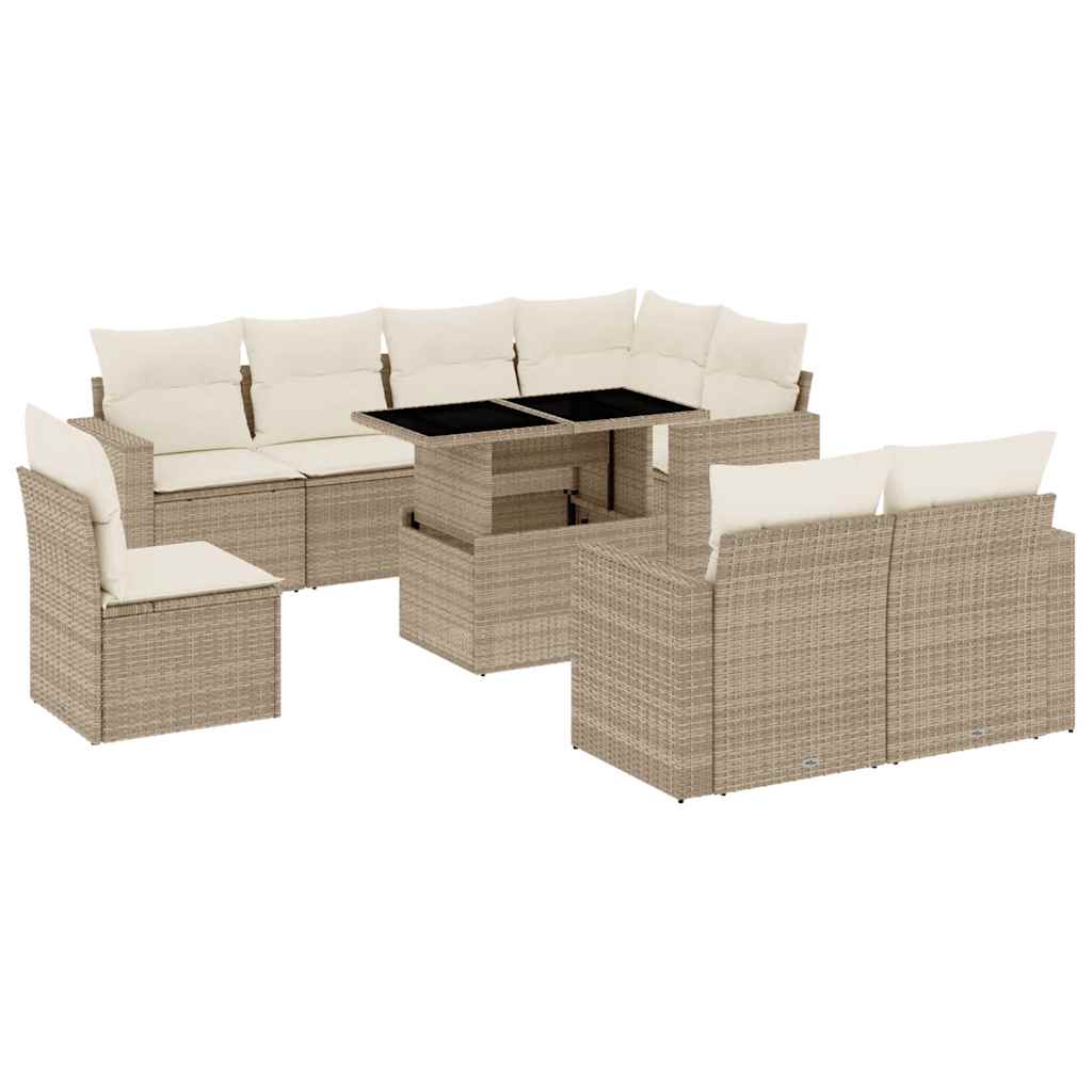 Set Divani da Giardino 9 pz con Cuscini Nero in Polyrattan - immagine 2