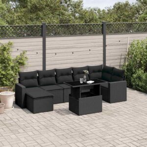 Set Divani da Giardino con Cuscini 8 pz Nero in Polyrattan