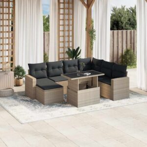 Set Divano da Giardino 8pz con Cuscini Grigio Chiaro Polyrattan