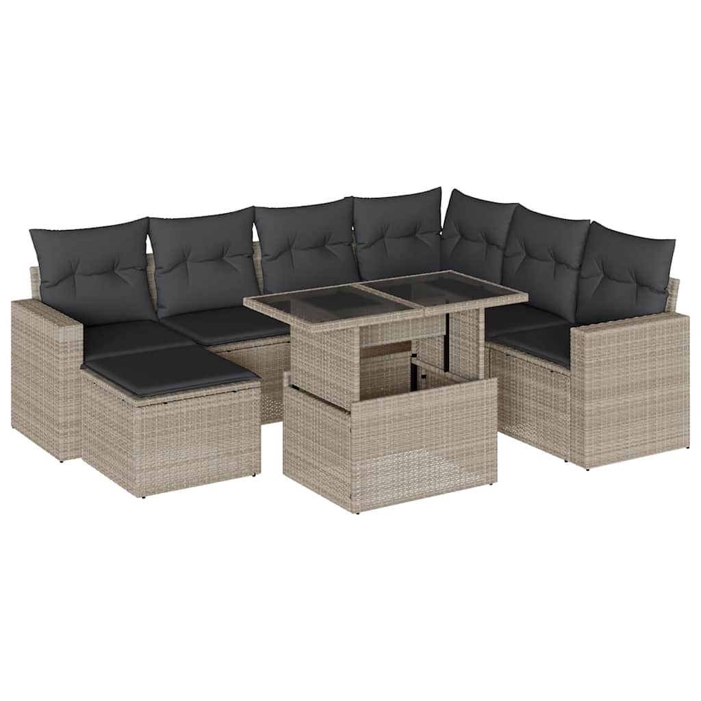 Set Divano da Giardino 8pz con Cuscini Grigio Chiaro Polyrattan - immagine 2