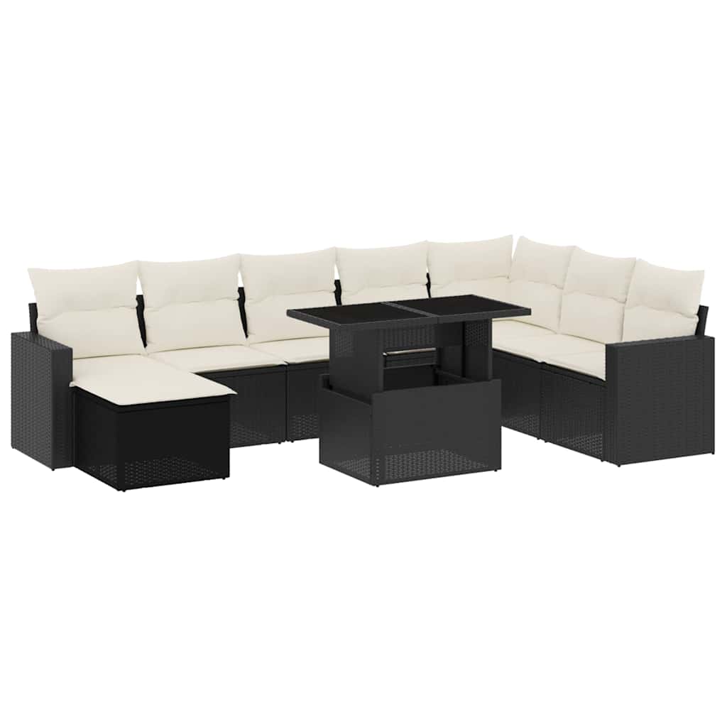 Set Divani da Giardino 9 pz con Cuscini Nero in Polyrattan - immagine 2